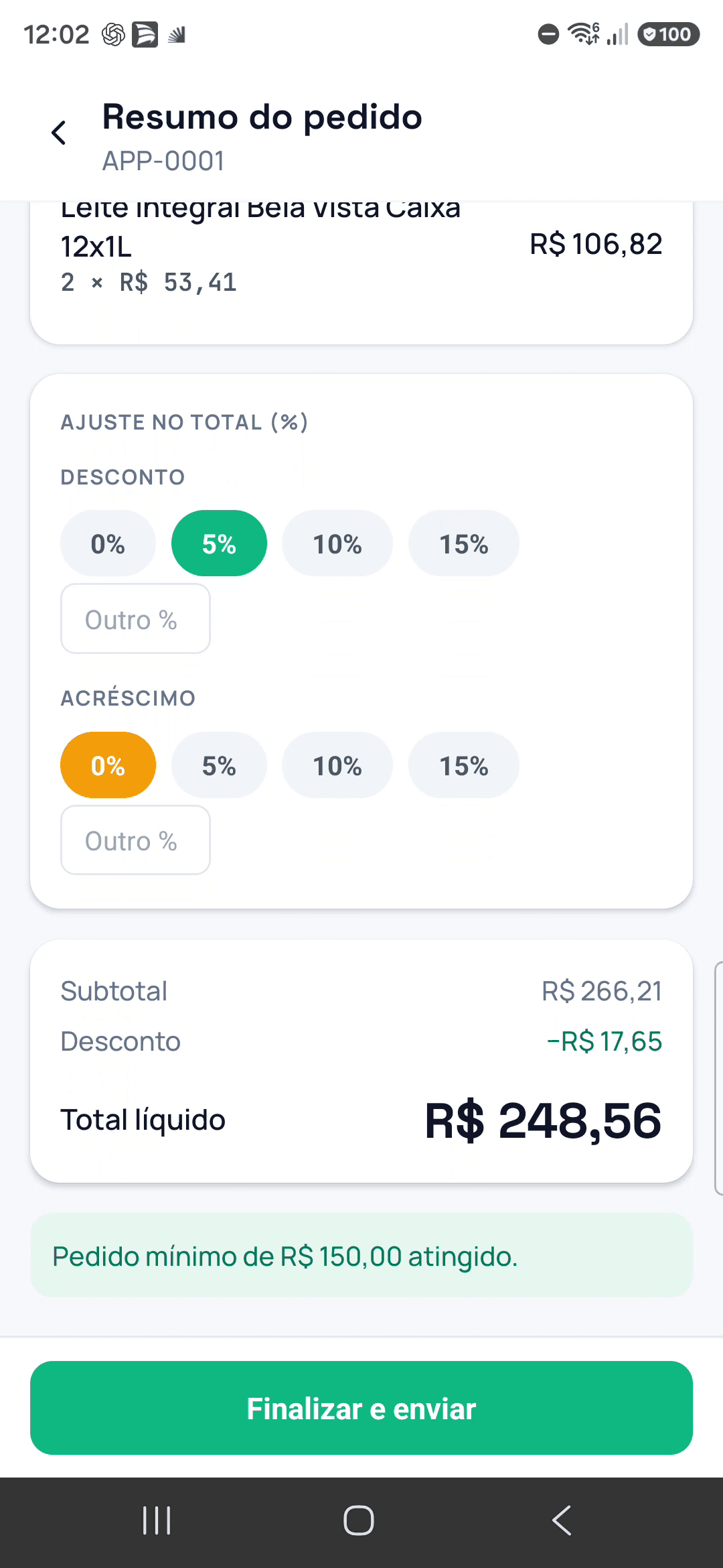 Print do app PlugVendas (tela de pedido)